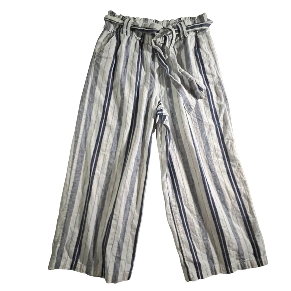 ana A New Approach‎ Striped Wide Leg Pants Womens Medium Blue White Linen Blend
